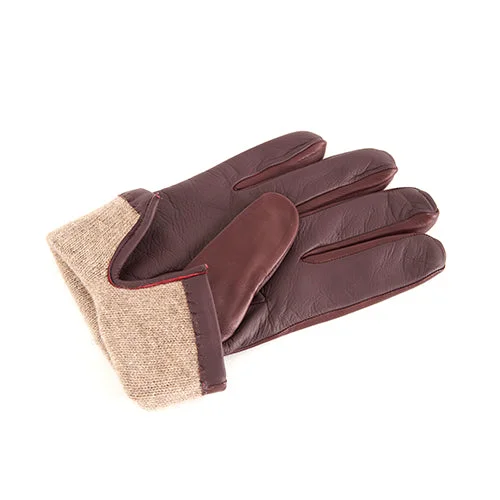 Men's bordeaux nappa leather gloves with  touchscreen leather  palm