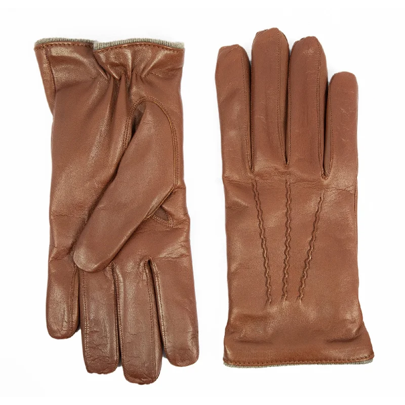 Men's cognac nappa leather gloves and cashmere lining