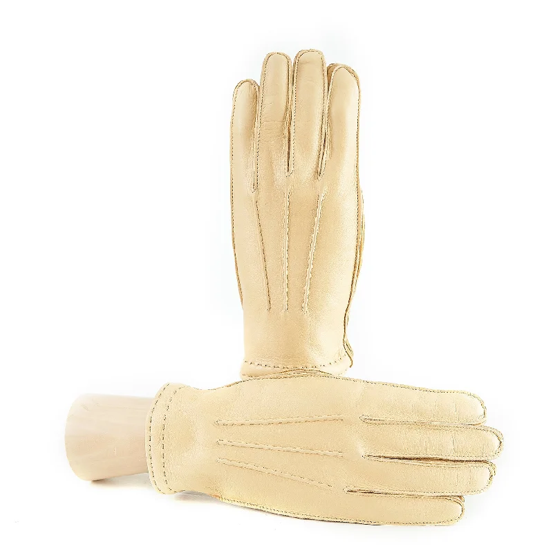 Men's cream deerskin leather gloves and cashmere lining