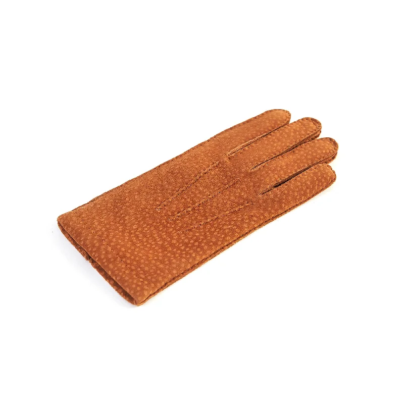 Men's hand-stitched tobacco carpincho gloves cashmere lined