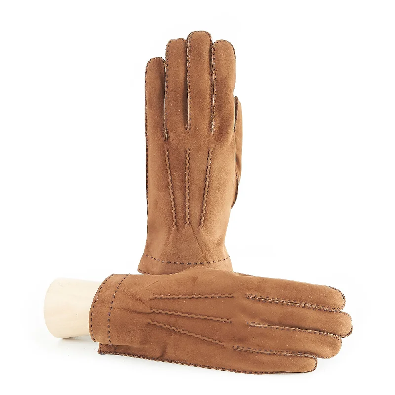 Men's tobacco lamb nubuck leather gloves and cashmere lining