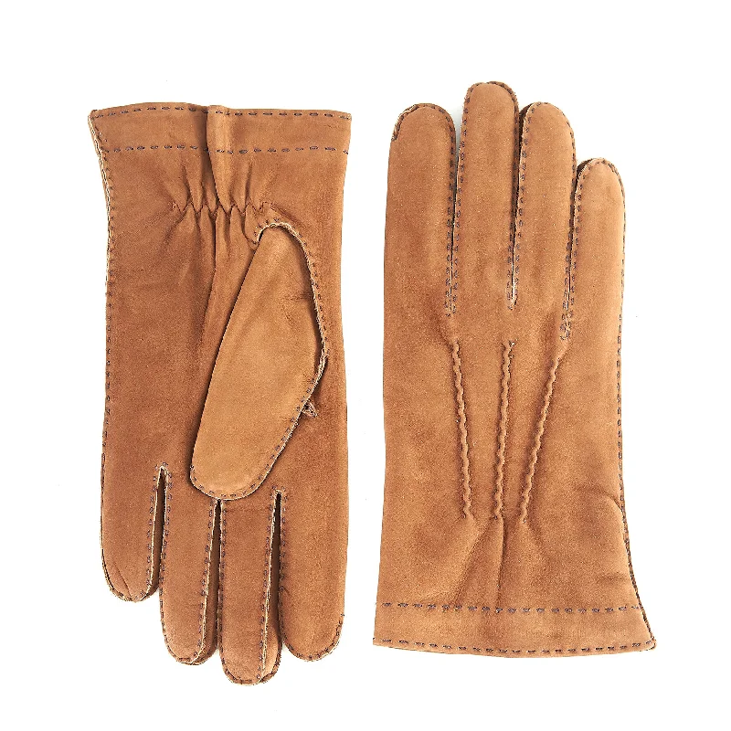 Men's tobacco lamb nubuck leather gloves and cashmere lining