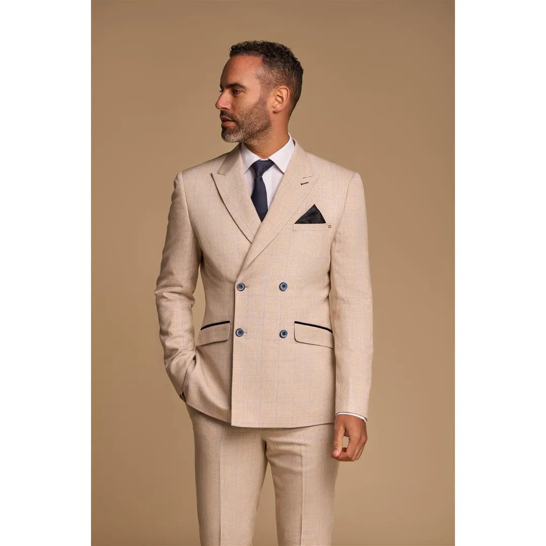 Caridi - Men's 2 Piece Beige Double Breasted Suit