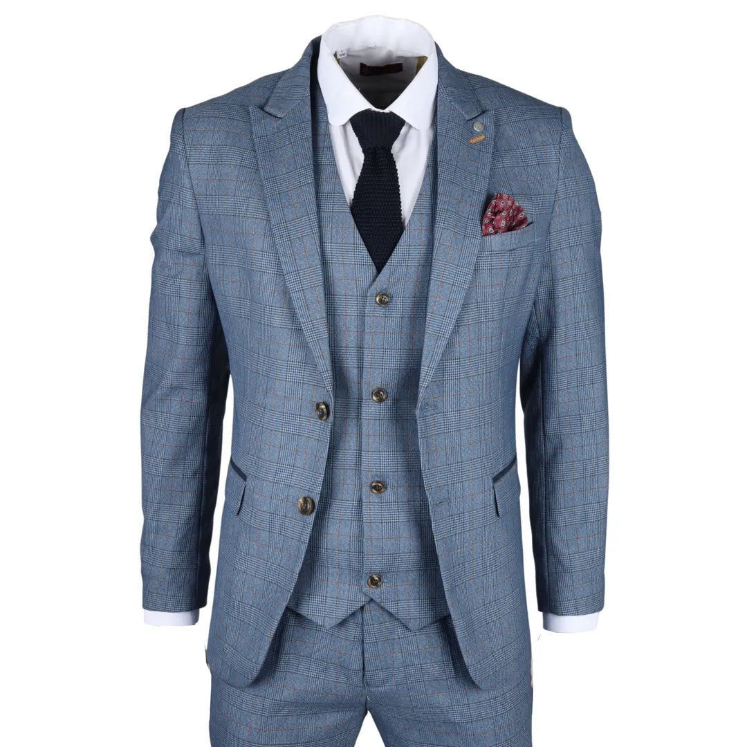 Earl - Men's 3 Piece Blue Checked Suit