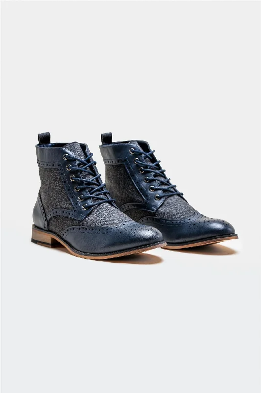 Sherlock Navy Lace Up Boots