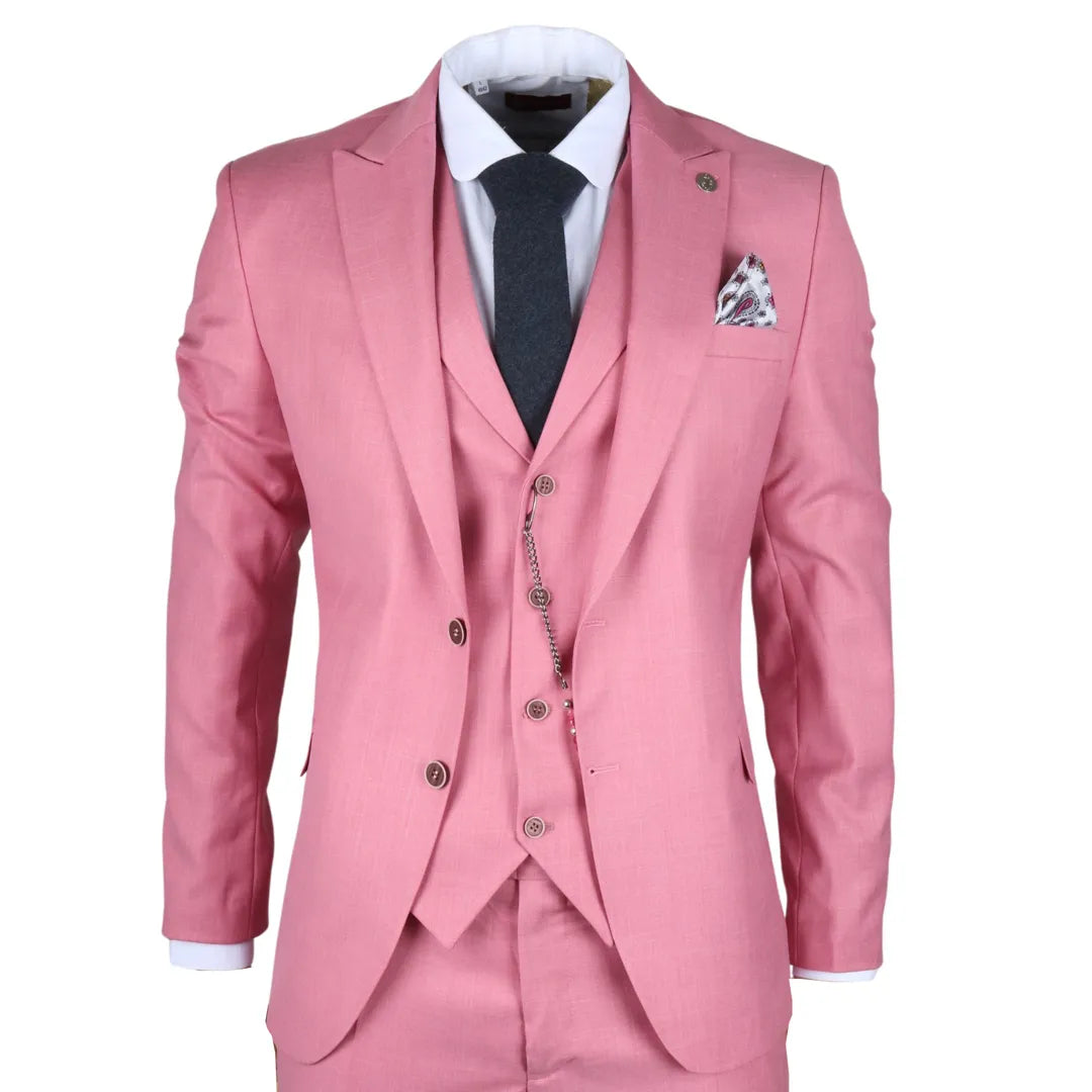 James - Men's 3 Piece Pink Tailored Fit Suit