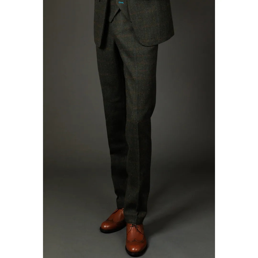 Joshua - Men's Green Tweed Check Trousers