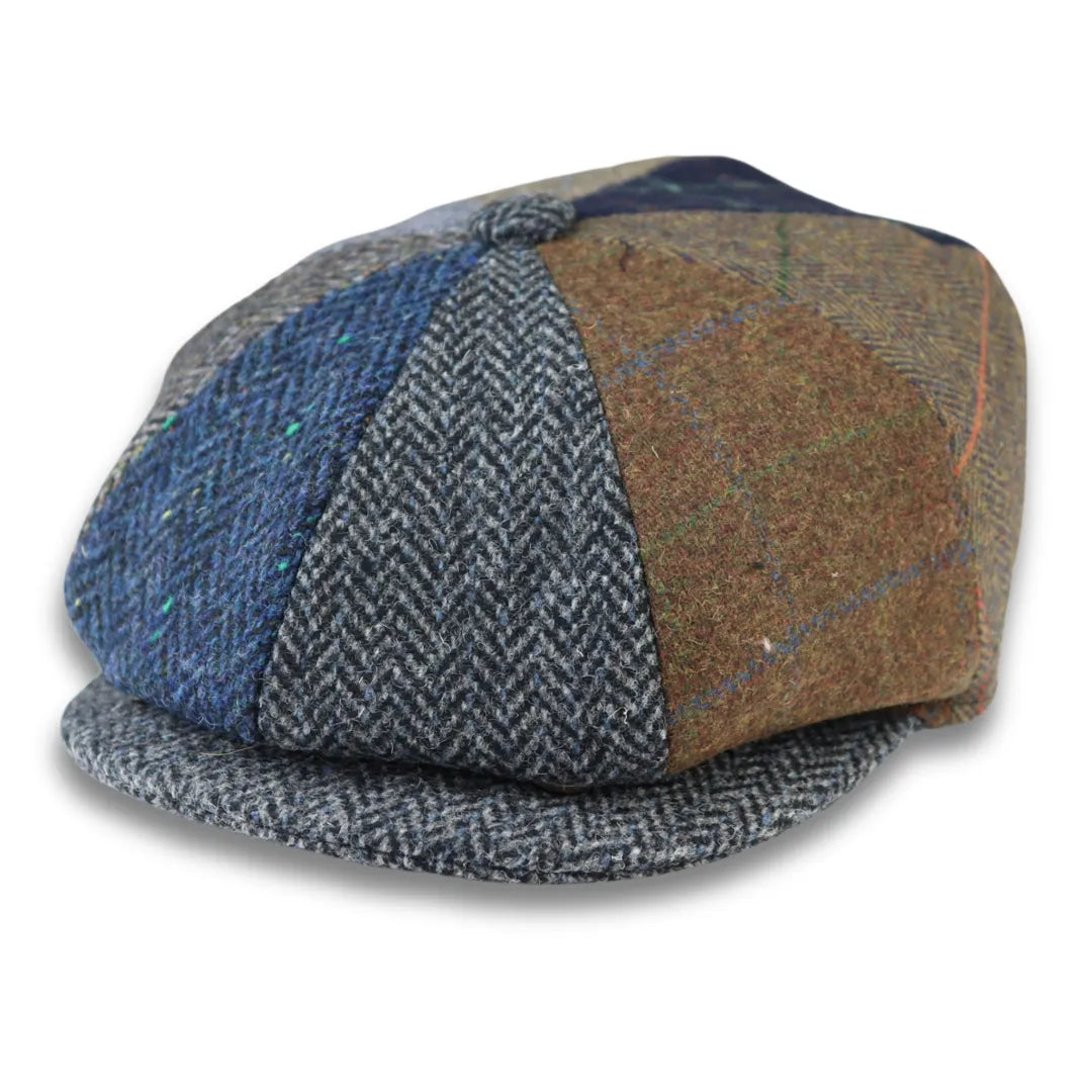 Men's Wool Blend Tweed Patch Newsboy Flat Cap