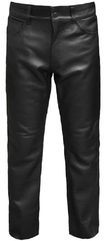 Plain 5 Pocket Black Leather Bike Trousers