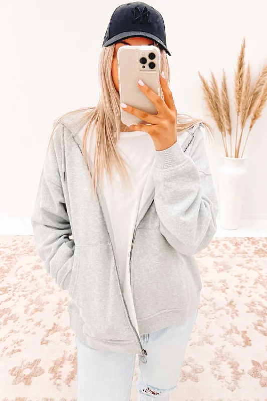 Women's hoodie with a detachable hood for customizable styling Oversized Zip Through Hoody Grey Marle Women's hoodie with a detachable hood for customizable styling Oversized Zip Through Hoody Grey Marle
