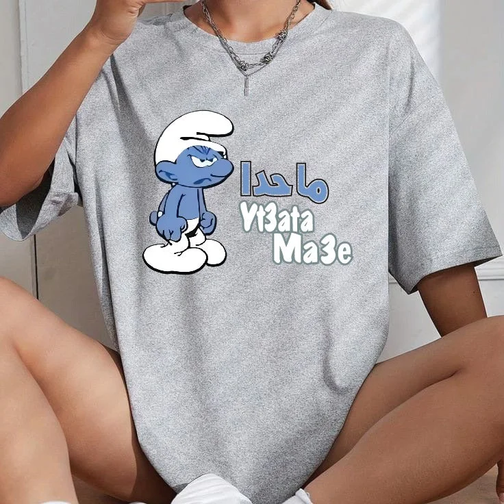 Women's cropped sweatshirt with a slogan graphic for a fun and expressive look Smurfs women's oversized tshirt Women's cropped sweatshirt with a slogan graphic for a fun and expressive look Smurfs women's oversized tshirt