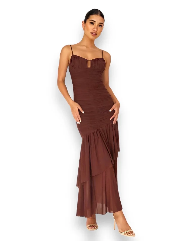 Maxi dresses with cut - out details on the sides for a modern edge AVELINE MAXI DRESS -CHOCOLATE Maxi dresses with cut - out details on the sides for a modern edge AVELINE MAXI DRESS -CHOCOLATE