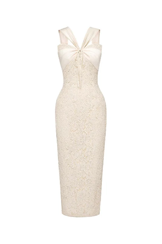 Midi dresses with ruffled hems for a romantic date night Vittoria Pegged V-Neck Lace Midi Dress Midi dresses with ruffled hems for a romantic date night Vittoria Pegged V-Neck Lace Midi Dress