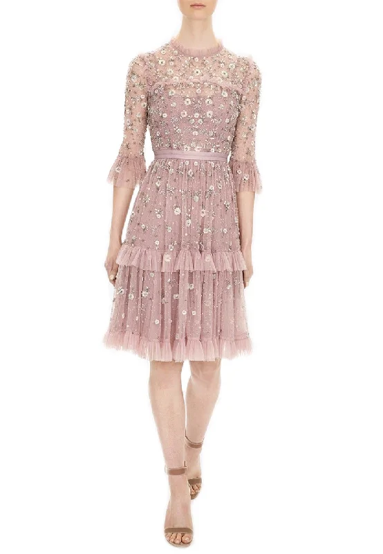 Sleeveless wedding guest dresses with ruffled hems Purple Twilight Embellished Midi Dress Sleeveless wedding guest dresses with ruffled hems Purple Twilight Embellished Midi Dress