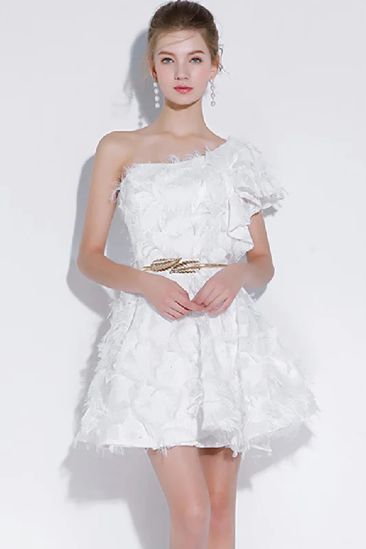 Sleeveless cocktail dresses in a silk - blend fabric for a luxurious feel ONE SHOULDER SHAGGY MINI LAYERED DRESS Sleeveless cocktail dresses in a silk - blend fabric for a luxurious feel ONE SHOULDER SHAGGY MINI LAYERED DRESS