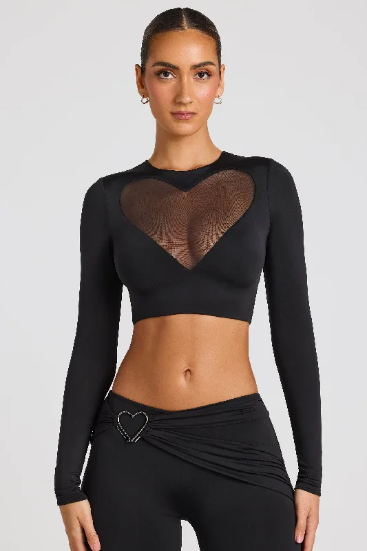 Bodycon dress with a pleated bodice​ Sheer Panelled Long Sleeve Crop Top in Black