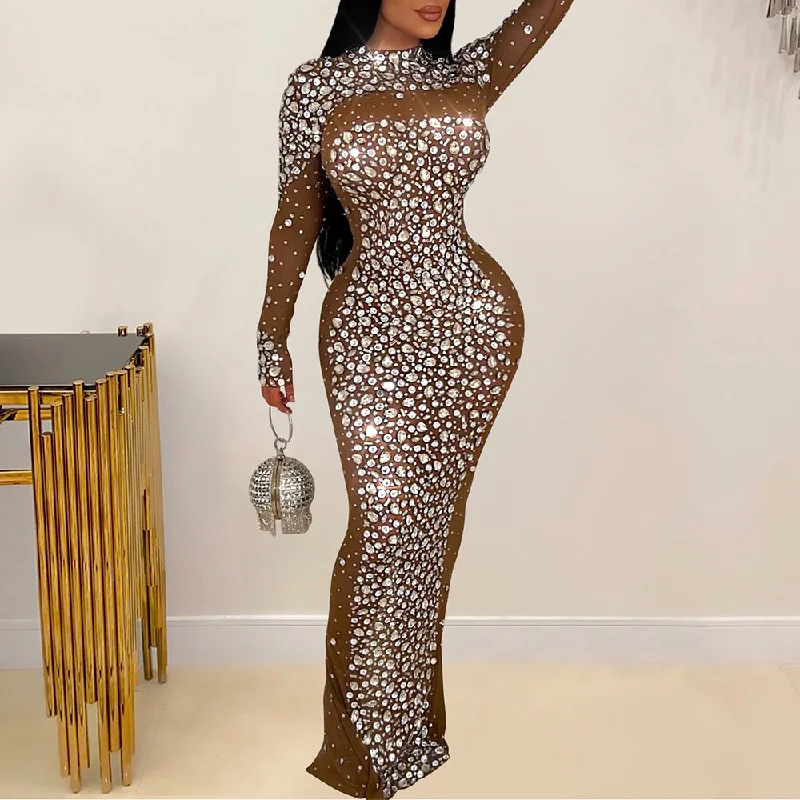 Prom dresses with side - slit skirts and beaded fringes for a glamorous appearance MALYBGG Rhinestone Mesh Long Sleeve Bodycon Dress 6890LY Prom dresses with side - slit skirts and beaded fringes for a glamorous appearance MALYBGG Rhinestone Mesh Long Sleeve Bodycon Dress 6890LY