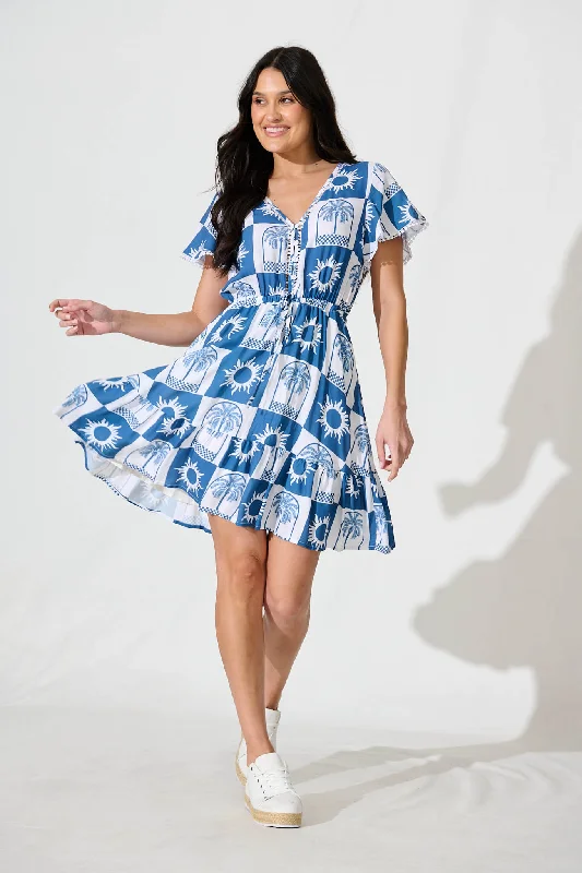  Tara Dress In Navy With White Print